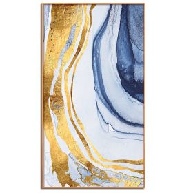 100% Handmade Gold Foil Abstract Oil Painting Wall Art Modern Minimalist Blue Marble Abstract Picture Canvas, choose size No Frame (size: 50x100cm)